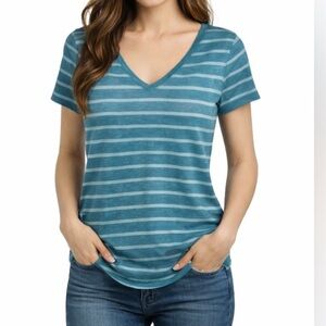 Sonoma Women’s The Everyday Tee Blue Striped V-Neck T-Shirt Size XS‎